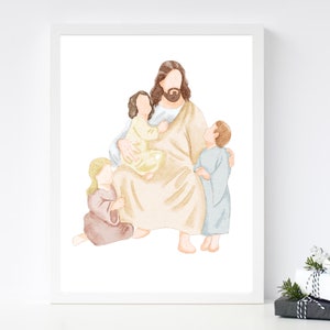 Kinderen van God, ik ben een kind van God, vrede in Christus, Jezus met kinderen, LDS kunst, Jezus aquarel print, Christus print