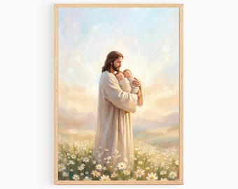 Jesus hugging twin babies, Miscarriage Gift, Infant Loss, Memorial Keepsake