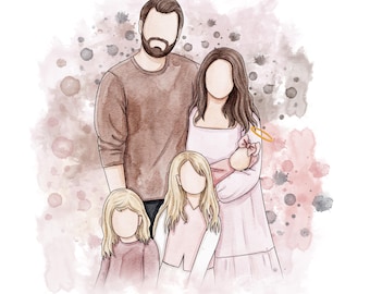 Miscarriage art, Family Portrait, Angel Baby, Stillborn Loss, Memorial Keepsake