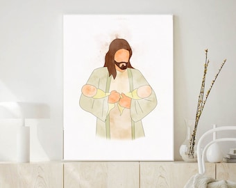 Christus met tweeling Genderneutraal baby's miskraam babyverlies aquarelafdruk
