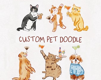 Custom Pet Portrait Martini Edition, Funny , Pet Doodle, Signature Drink , Dog or Cat Art,  Cocktail Wedding Bar