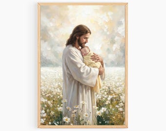 Jesus Holding Gender Neutral Baby Art,  Pregnancy & Infant Loss, Christian Wall Art