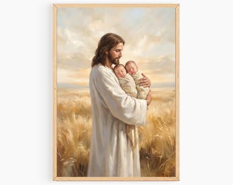 Jesus & Twin Babies art, In Jesus Arms, Miscarriage Gift, Infant Loss, Memorial Keepsake