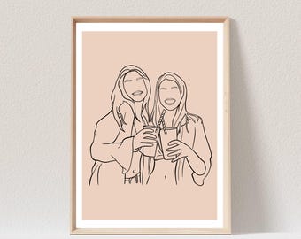 Personalised Friends portrait, Custom Line Art Drawing, Drawing from Photo