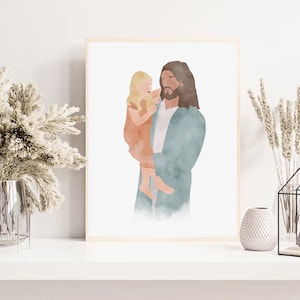 Jesus with Child Watercolor Print, Child of God, Peace in Christ, LDS Digital Download Art
