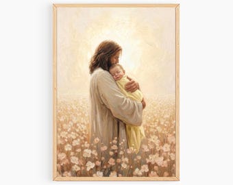 Jesus Holding Gender Neutral Baby Art,  Christ’s Embrace, Pregnancy & Infant Loss