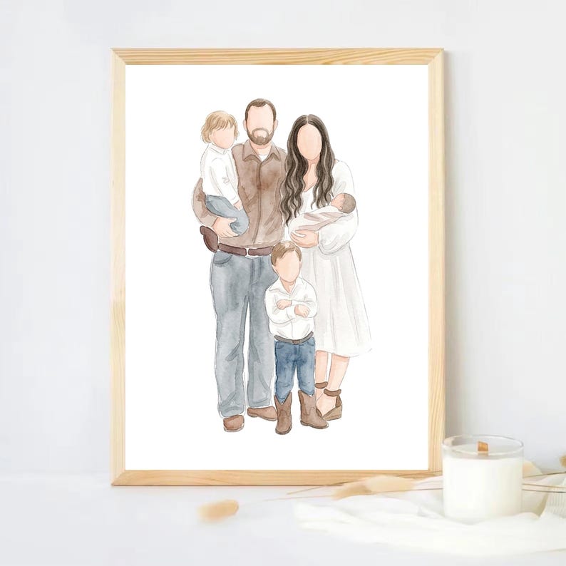 Cuadro personalizado dibujado a mano a partir de una foto, retrato familiar en acuarela, retrato personalizado de madre y padre. imagen 13