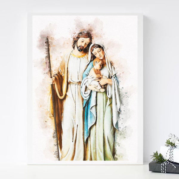 Nativity print, Holy Family art print, Christian art, Catholic Godparent Gift, Catholic Baby Shower
