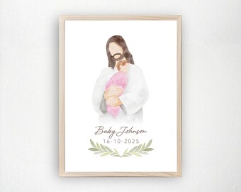 Jesus Christ Holding Baby Girl, Miscarriage Grief, Infant loss Watercolor