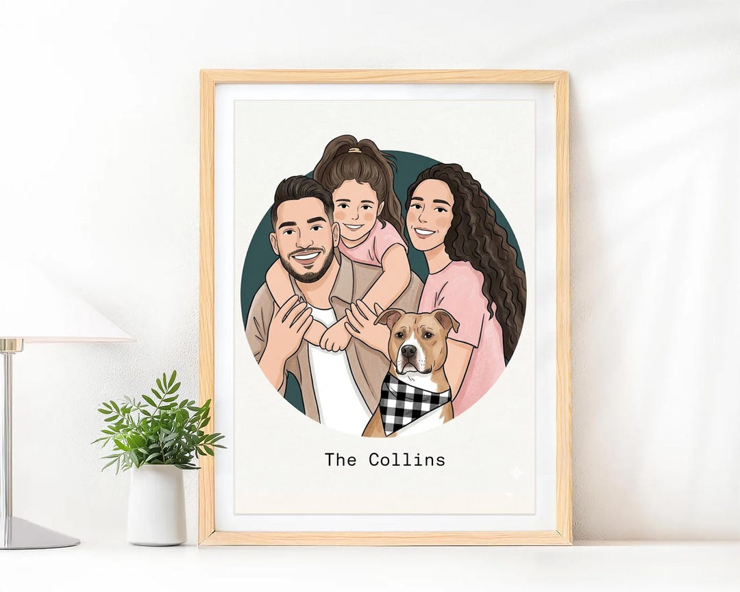 Custom Family & Pet Portrait Illustration, Personalized Portrait From ...