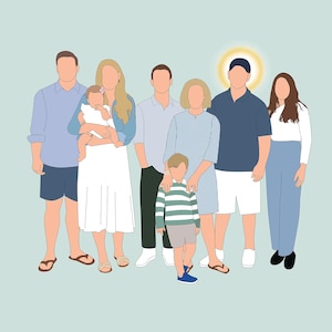 Benutzerdefinierte Familienporträt Illustration Gedenkzeichnung Linie Kunst, Engel Baby Halo, Andenken an eine Fehlgeburt