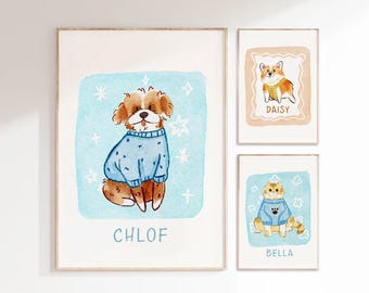 Minimalist Custom Dog Portrait,  Badly Drawn sketch, Pet Doodle, Cat Watercolor Art