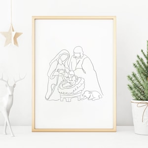 Nativity Scene Art,  Christmas Nativity Art, LDS Art, Picture of Christ,Catholic Godparent Gift, Catholic Baby Shower Christmas Decor