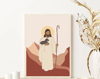 Lámina artística de Jesucristo: Él conoce a sus ovejas (Descarga digital)