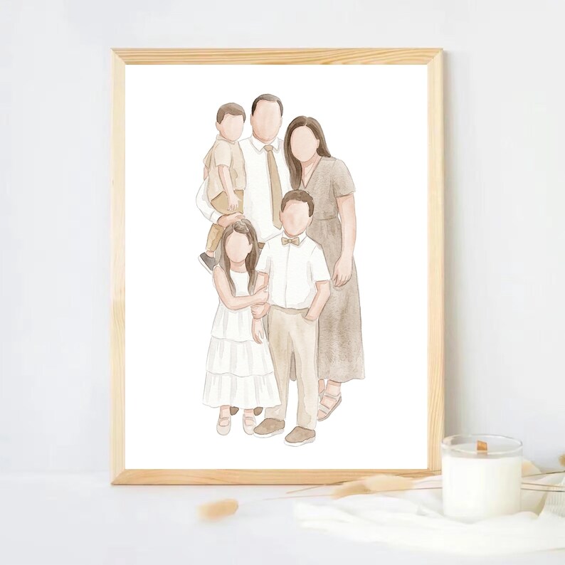 Cuadro personalizado dibujado a mano a partir de una foto, retrato familiar en acuarela, retrato personalizado de madre y padre. imagen 3