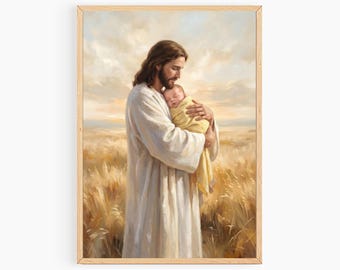 Christ’s Embrace, Jesus Holding Gender Neutral Baby Art, Pregnancy & Infant Loss