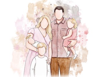 Custom Miscarriage art, Family Portrait, Angel Baby, Stillborn Loss, Memorial Keepsake