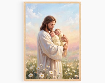 In Jesus Arms, Jesus & Twin Babies art, Miscarriage Gift, Infant Loss, Memorial Keepsake
