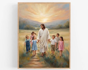 Christ with Kids, Jesus Walking with Children Wall Art, LDS Art, Nursery Decor