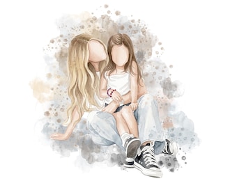 Cuadro personalizado dibujado a mano a partir de una foto, retrato familiar personalizado en acuarela, regalo para padres.