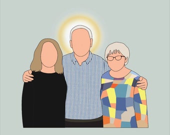 Memorial Custom Line Drawing, Digital Portrait, Family loss, Family portrait, Miscarriage, Angel, Halo, Memorial Keepsake