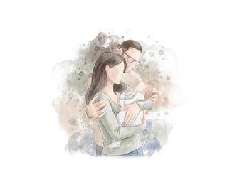 Miscarriage art, Family Portrait , Angel Baby, Stillborn Loss, Memorial Keepsake
