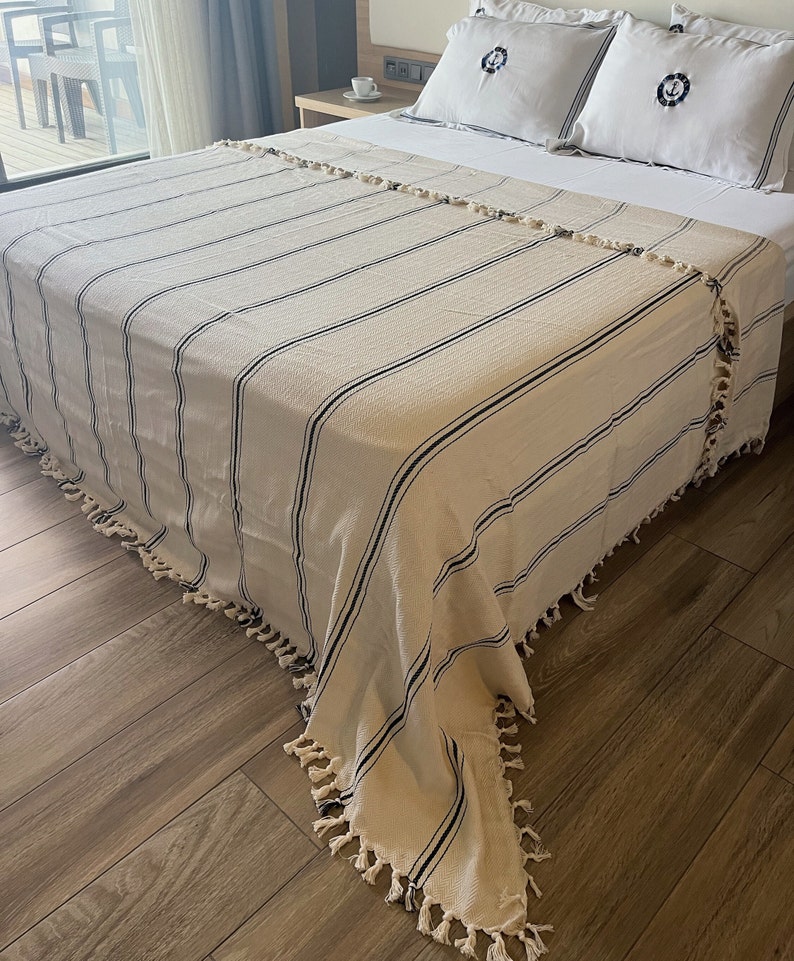 Organic Bedspread Striped King Queen Blanket Turkish Sofa Throw Boho