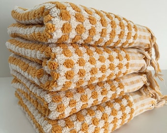 Hand Towel - Mustard Soft Cotton Towel - Bubble Thick Absorbent Turkish Towel - Hand Loomed Organic Terry Towel - Kitchen Towel