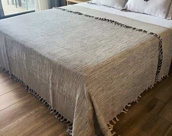 Colcha orgánica gris rey reina manta - Boho borla granja decoración manta - tiro de sofá turco - colcha suave