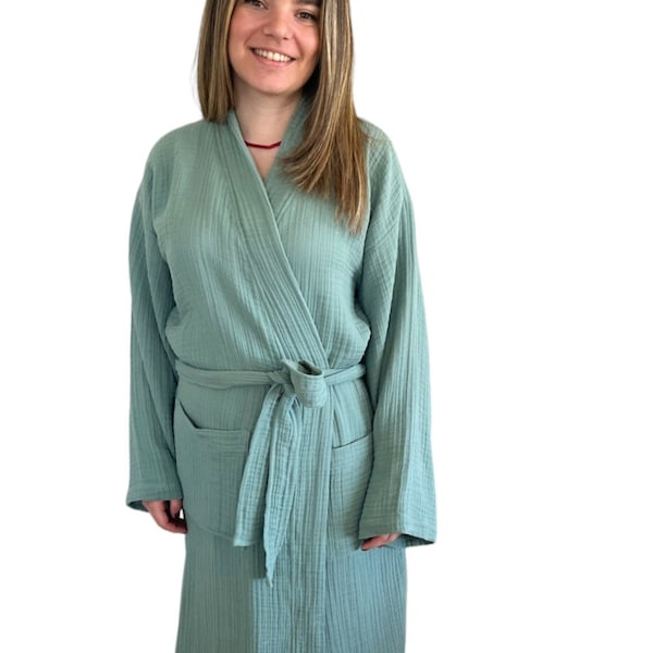 4 Layer Muslin Bathrobe - Kimono Robe - Dressing Gown - Organic Cotton - Soft Lightweight Turkish Gauze