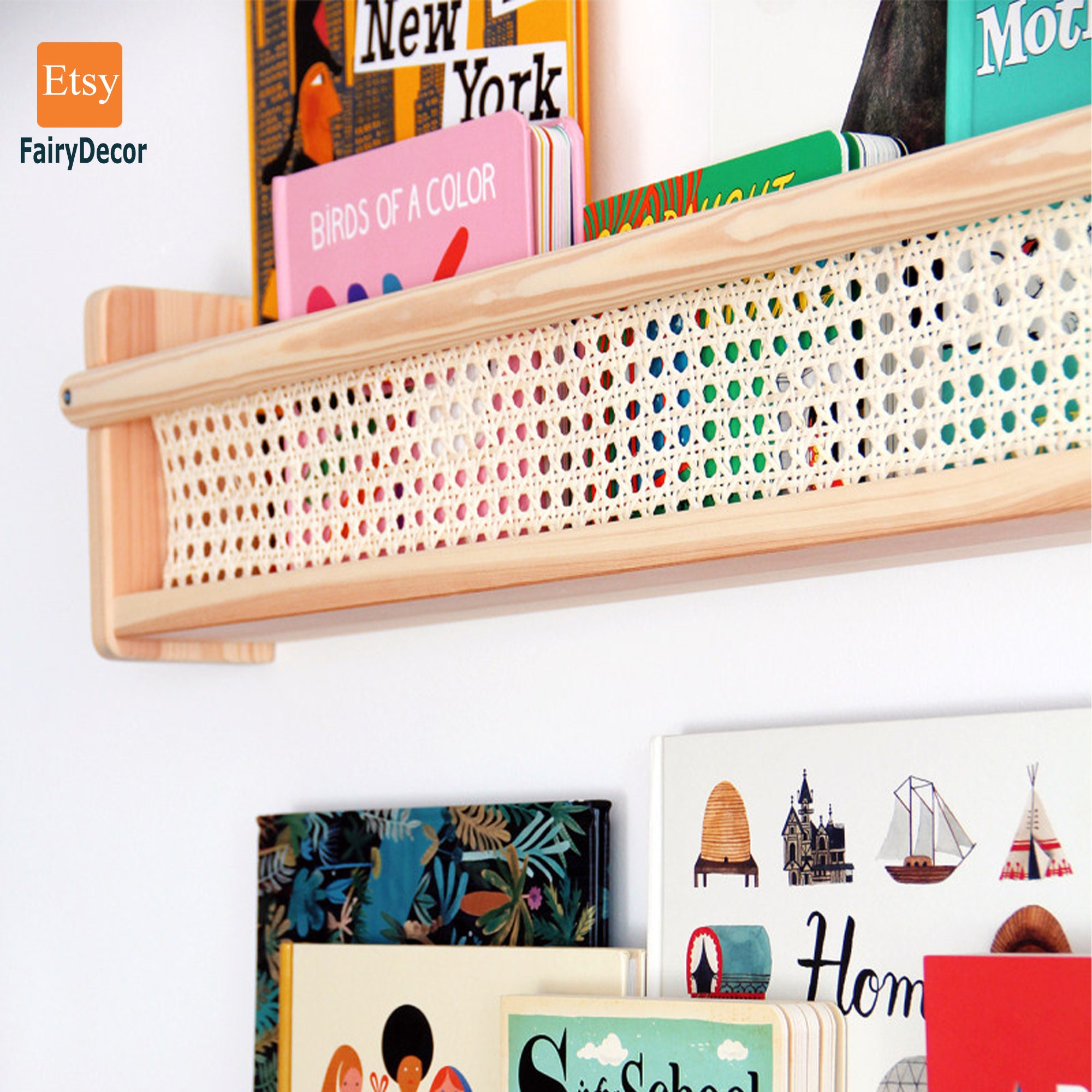 Rattan Shelf Nursery Rattan Bookshelf Montessori Kids Rattan Etsy