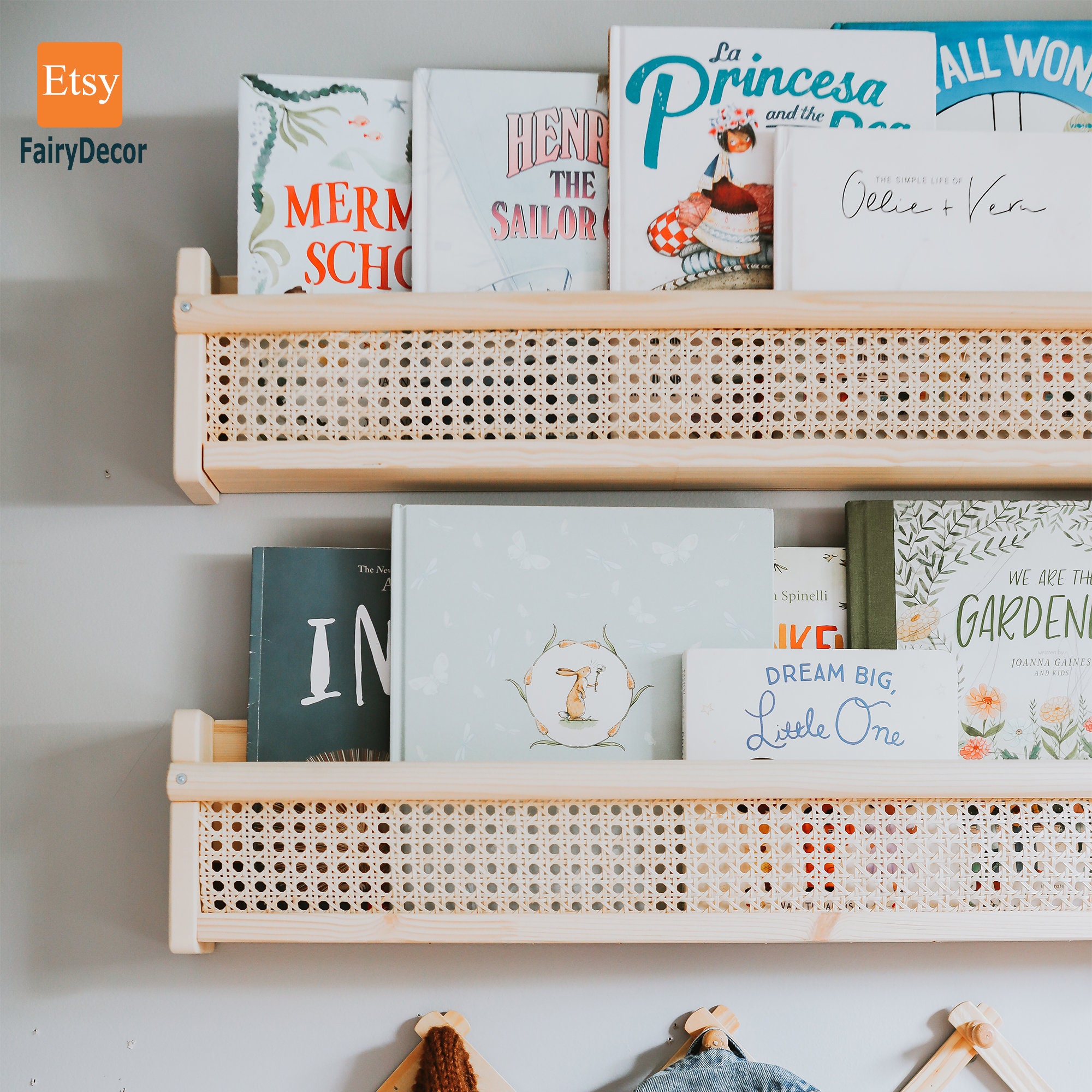 Rattan Shelf Nursery Rattan Bookshelf Montessori Kids Rattan Etsy