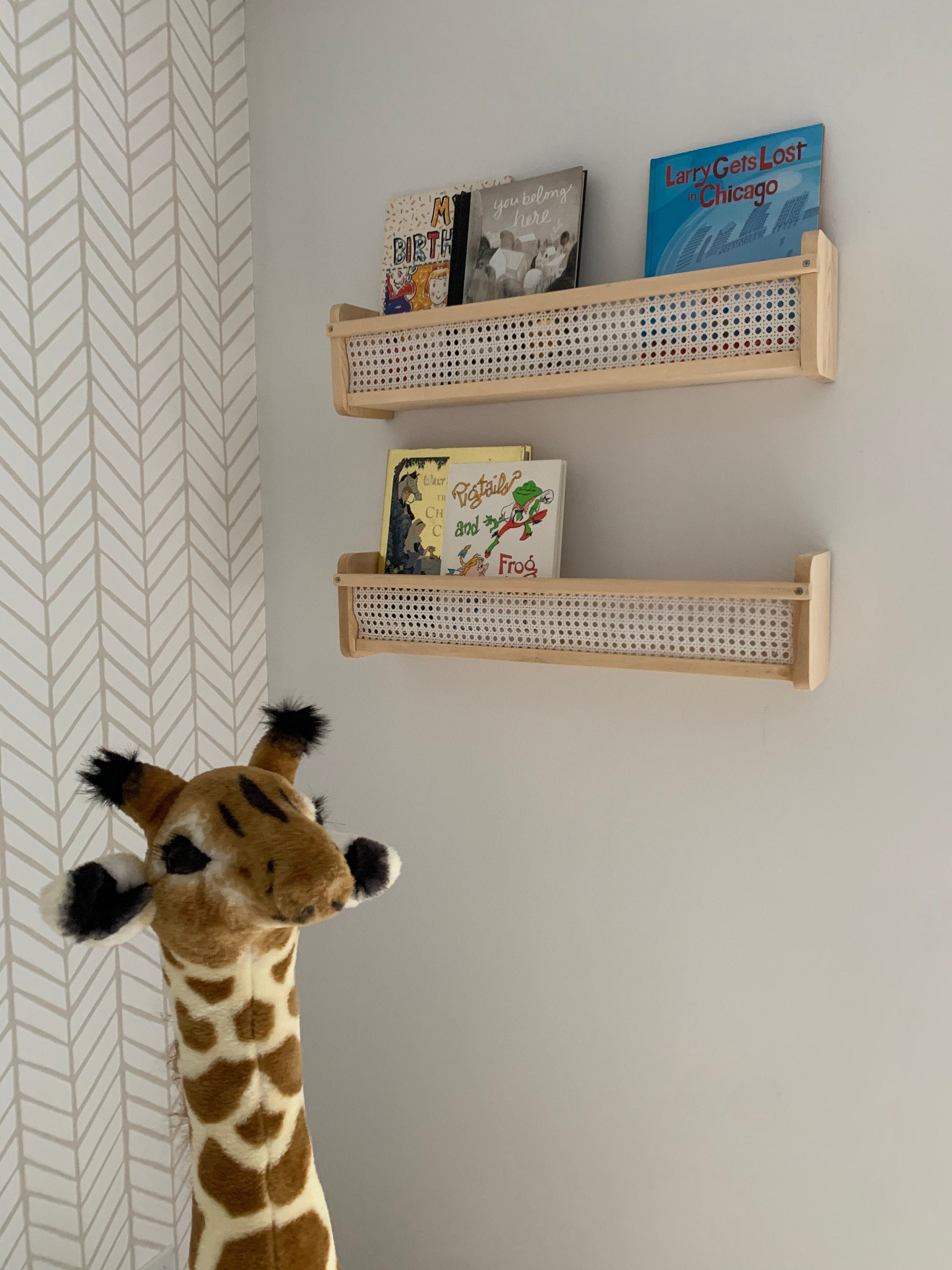 Double-Sided Montessori Bookshelf For Kids, Rattan Book Shelf For Kids Rooms Nursery Book Shelves Kids Bookcase
