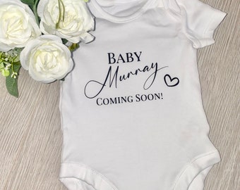 Personalised Baby Announcement Baby Grow, Baby Vest Coming Soon, Surname Pregnancy Announcement