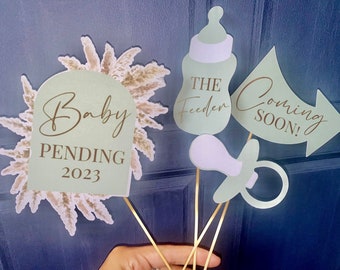 Baby Shower Photo Booth Props, Mint Green Pampas Bobo style, Baby Shower Card Games, Keepsake Memory