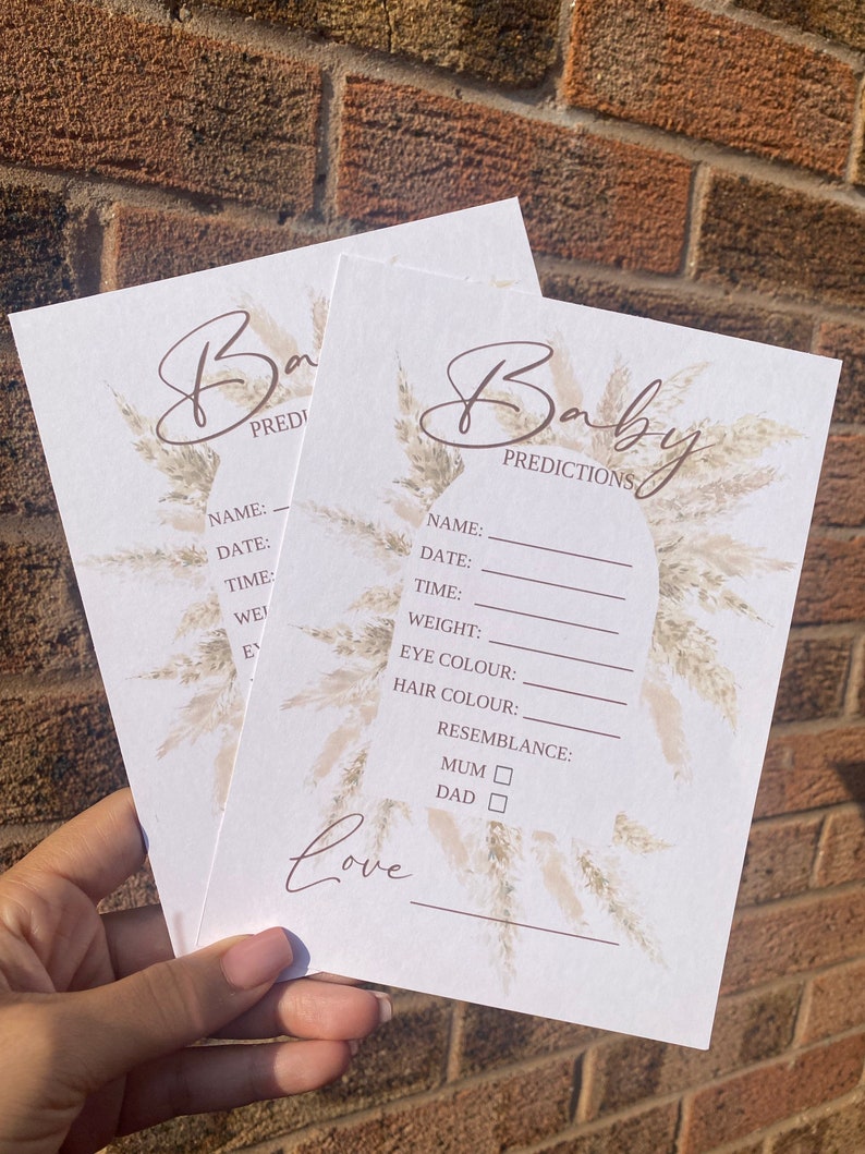 Baby Shower Prediction Cards Pampas Boho style, Mum To Be, Baby Show Card Games, Keepsake, Memory A5 