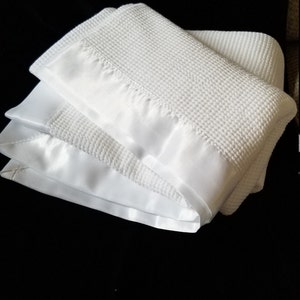Satin Edge 100% Cotton Toddler Baby Child Blanket, 40&quot; x 30&quot; Earth Friendly Cotton, Satin Edge Baby Blanket, Handmade in Iowa