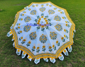 Indian Block Print Umbrella Sun Shade Beach Umbrella ,Beautiful Unique Design Outdoor Decor Party Parasols, Hand Block Print Umbrella