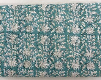 Handmade Cotton Kantha Quilt: Green Floral Bedspread