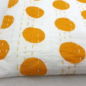 Indian Handmade Kantha Quilt Handblock Printed Kantha Quilt 100% Cotton Bedspread Polka Dot Printed Kantha Blankets Home Decor Kantha Throw