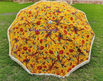 Beautiful Bird Print Garden Umbrella, Beach/Pool/Wedding Umbrella, Sun Protection Large Umbrella, Outdoor Decorative Yellow Color Parasols