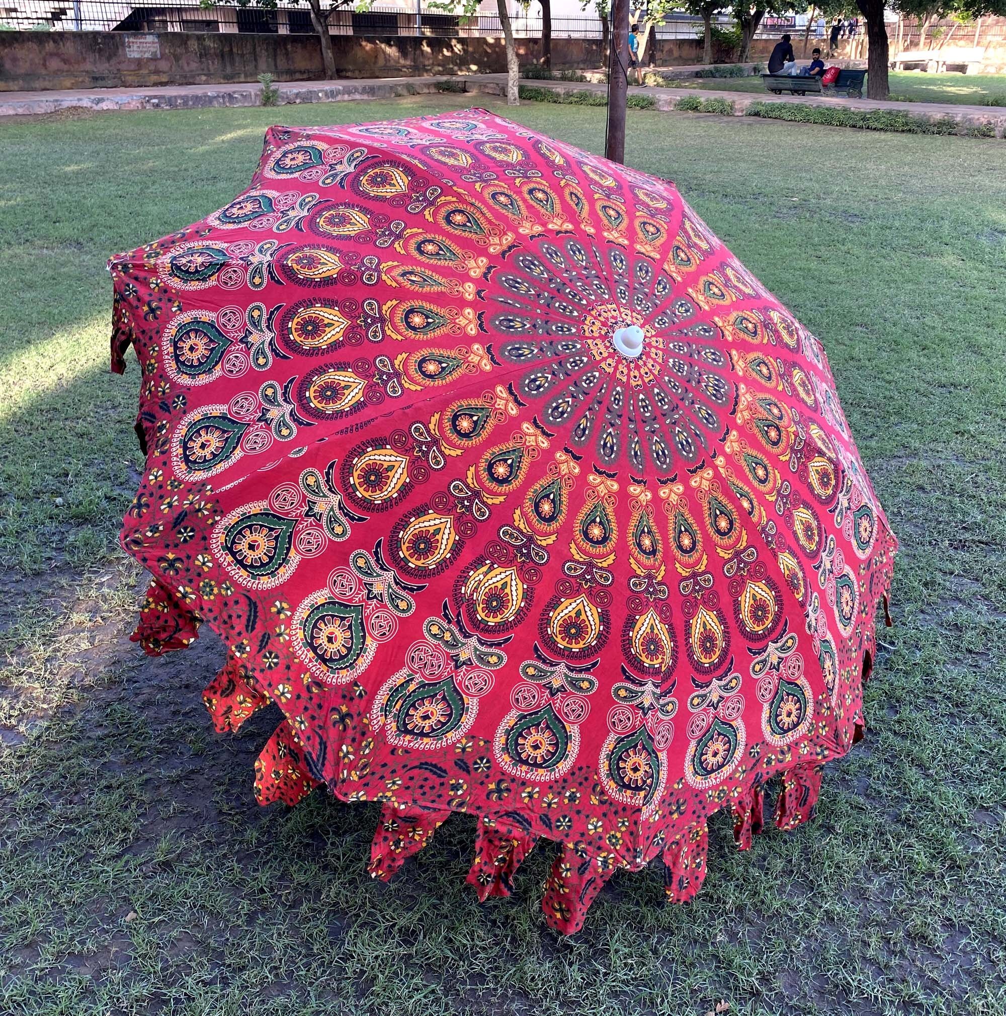Red and Multi Indian Garden Umbrella Handmade Patio Garden Umbrella