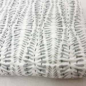 Hand Block Print Kantha Quilt, Geometric Cotton Bedspread