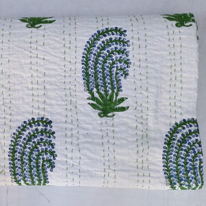 Handmade Floral Kantha Quilt, Indian Cotton Throw, Bedspread