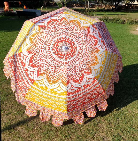 Nozze Accessori Ombrelli bella mano blocco stampato ombrello Indiano fatto a mano rosa fiore grande ombrellone decorazione esterna boho beach umbrella ombrellone da giardino 