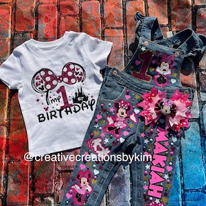 Girls Custom Overall Set /  Minnie Mouse  Overall Set /Birthday Girls Overalls / Girls Birthday Outfit