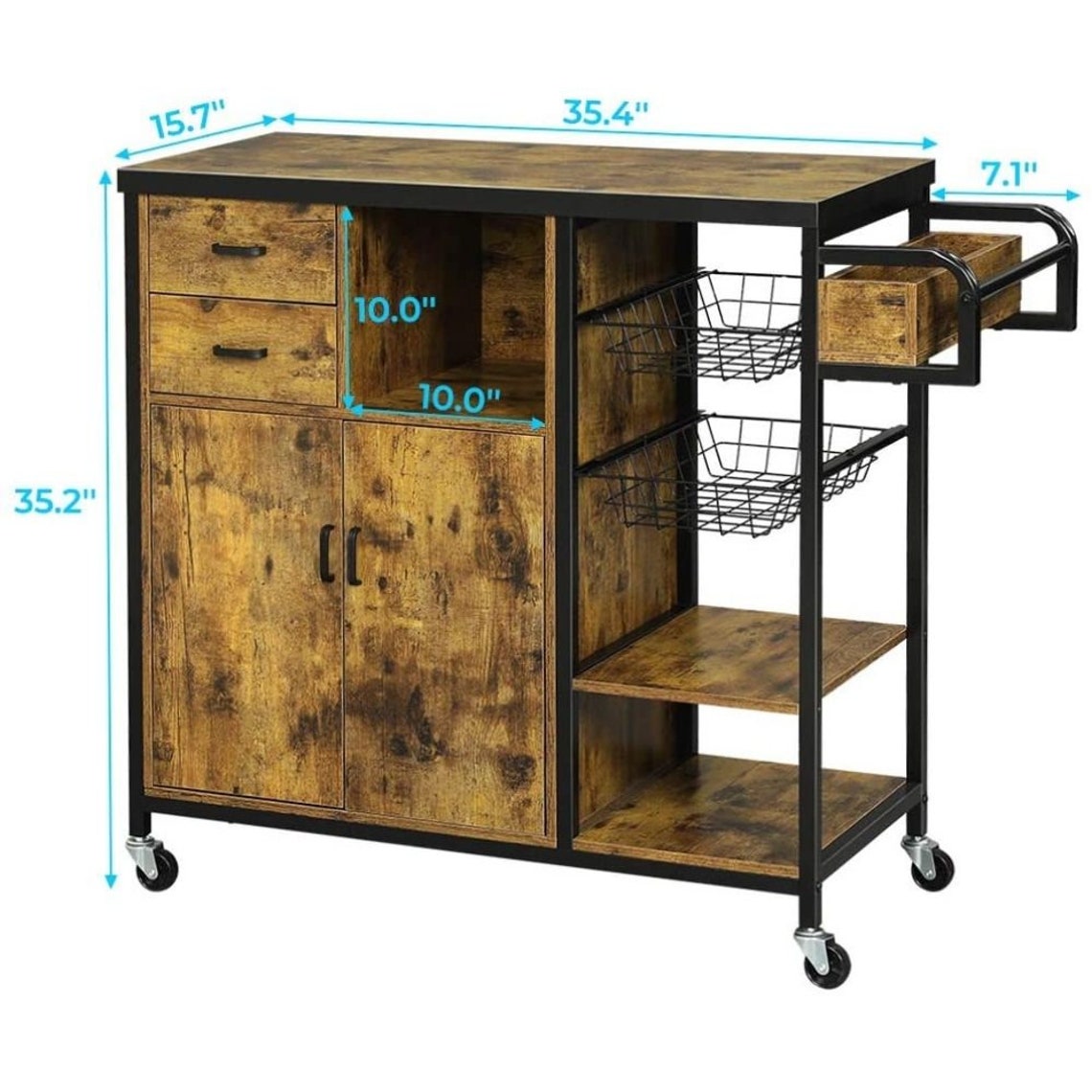 2021 RUSTIC Storage Kitchen Island Cart on Wheels Home Bar Etsy