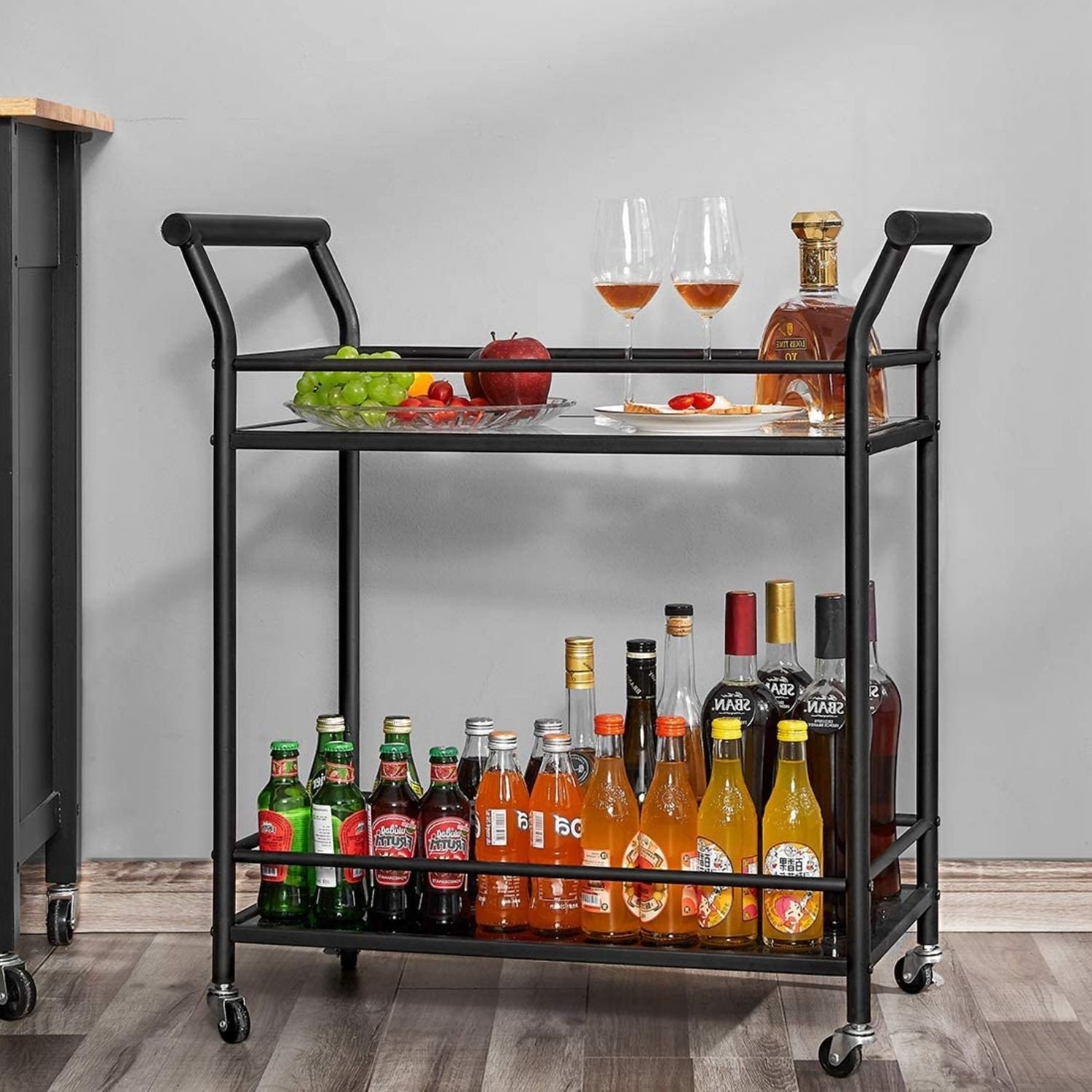 2021 NEW Metal Rolling Bar Cart on Wheels 2 Tier Wine Serving Etsy