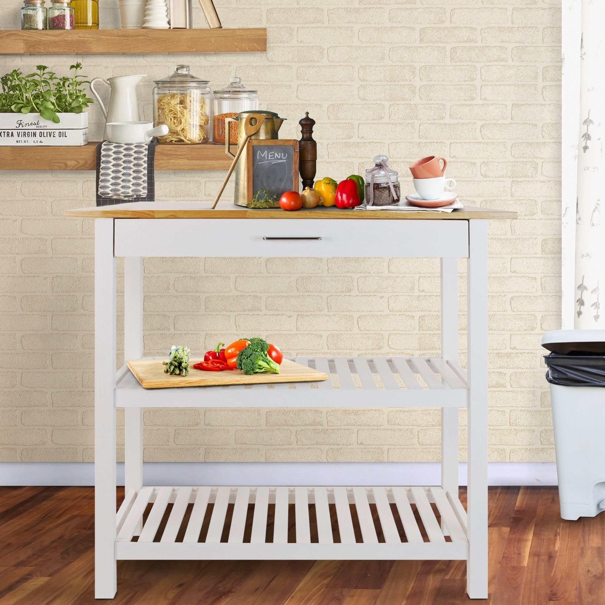 Cocina marrón blanco que sirve carro de almacenamiento de la | Etsy