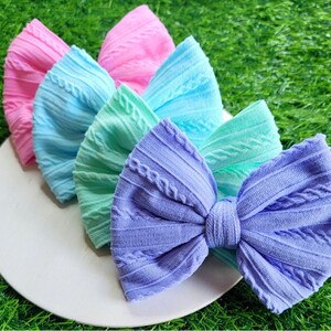 4 inch Hand Tied Pastel Braided Knit Nylon No Sew Hair Bow,Hair Bow Accessories for Toddler Baby Girl on Metal Clip or Nylon Headband